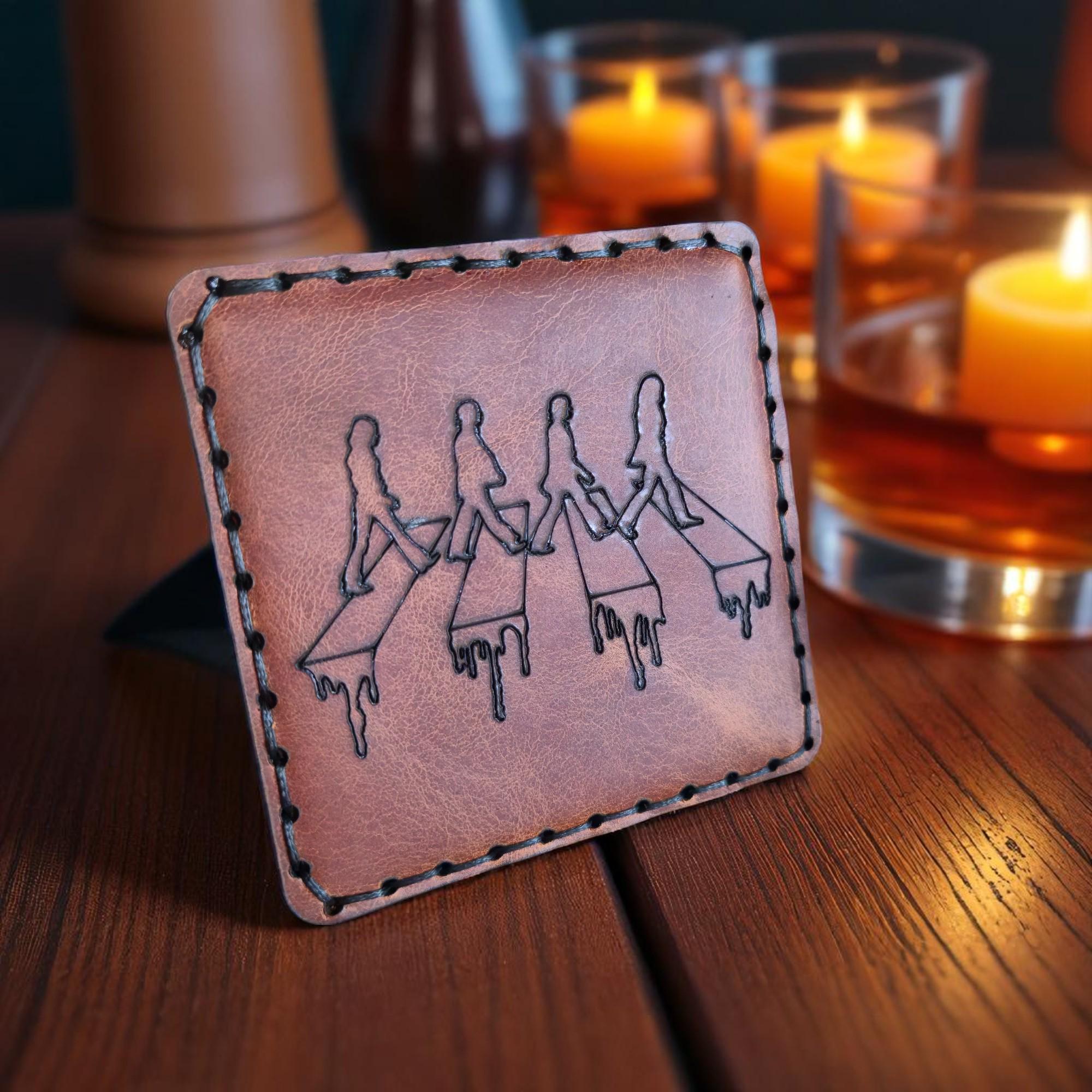 The Beatles Leather Coaster: Hand-Stitched Genuine Leather, Music Fan Gift