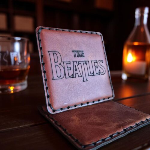 The Beatles Leather Coaster: Hand-Stitched, Laser-Engraved
