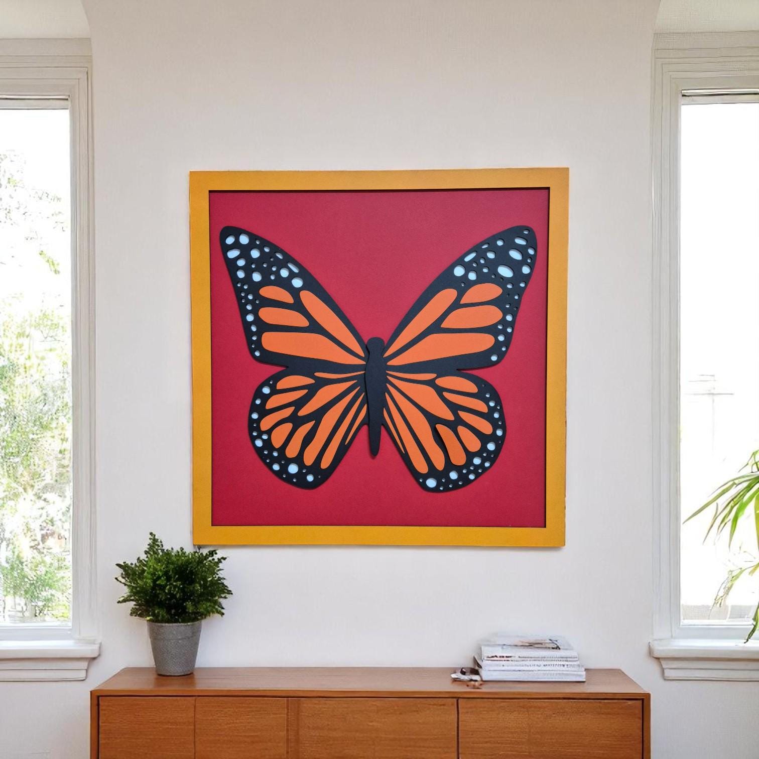 Hand-Painted Monarch Butterfly Wood Wall Art: Laser Cut Insect Decor