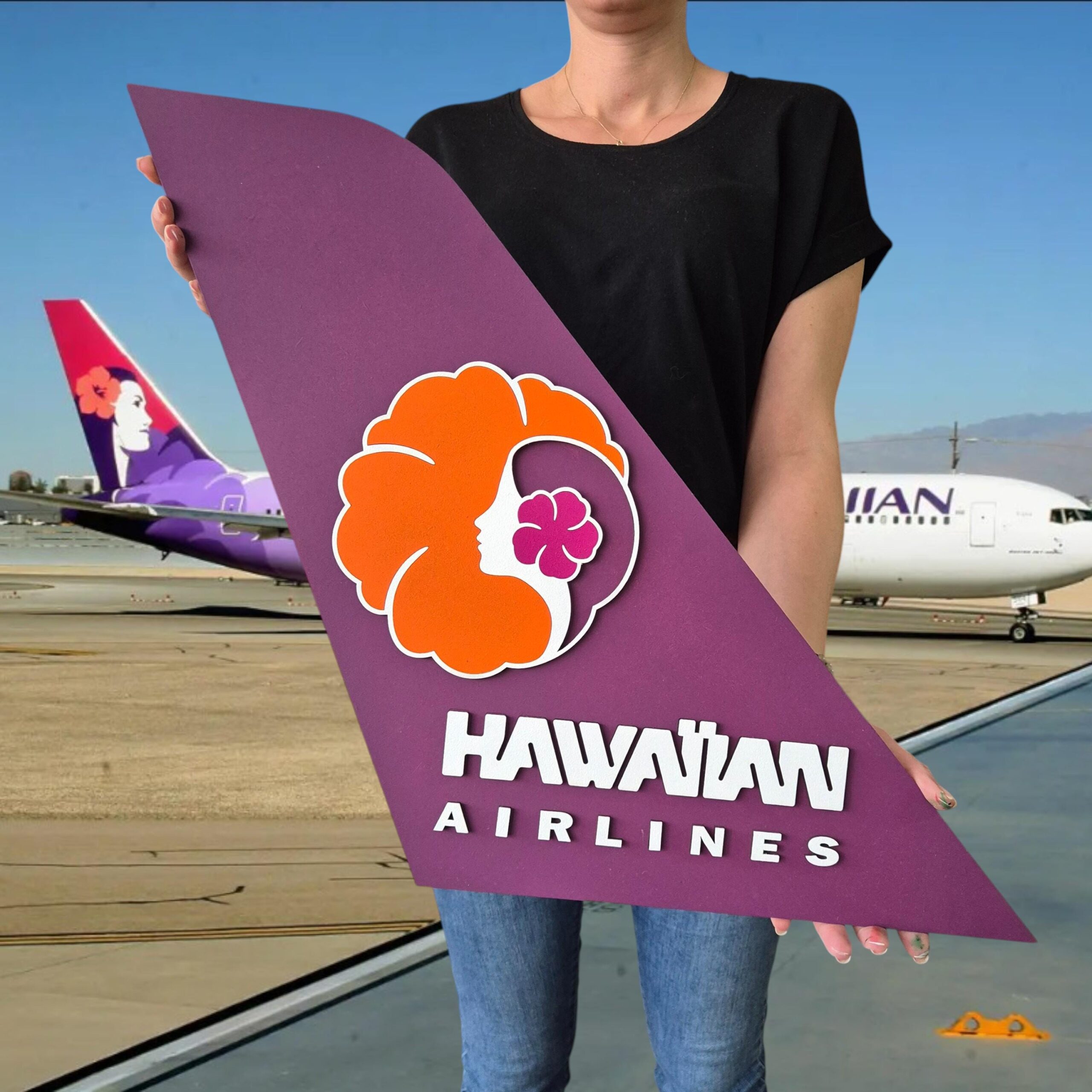 Hawaiian Airlines Tail Art: Handcrafted Wood Airplane Wall Decor