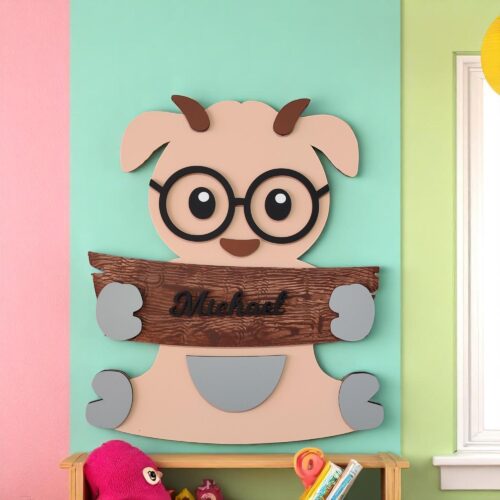 Personalized Hand-Painted Goat Nursery Decor: Wooden Kids Room Sign