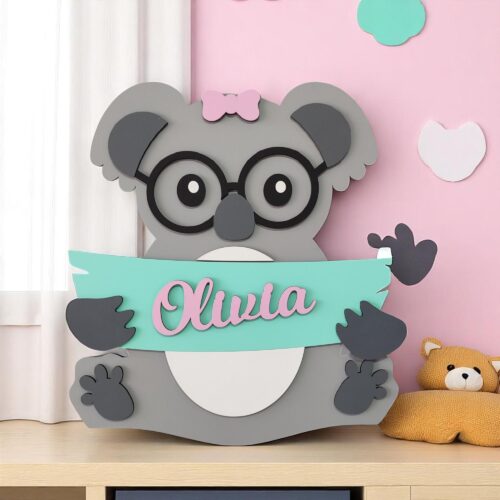Personalized Koala Nursery Decor: Hand-Painted Wooden Wall Art