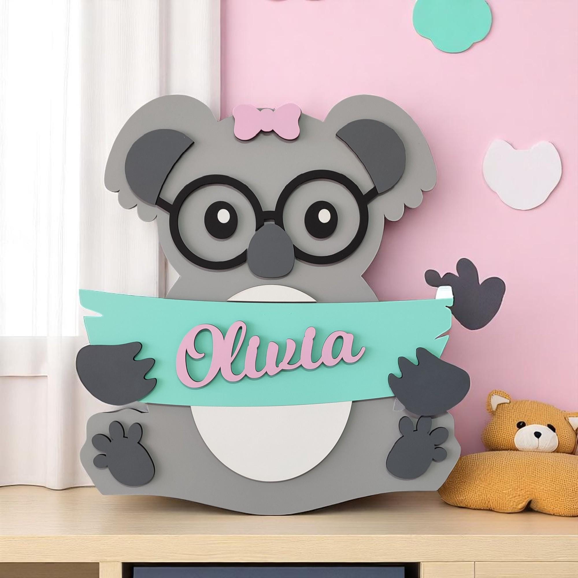 Personalized Koala Nursery Decor: Hand-Painted Wooden Wall Art