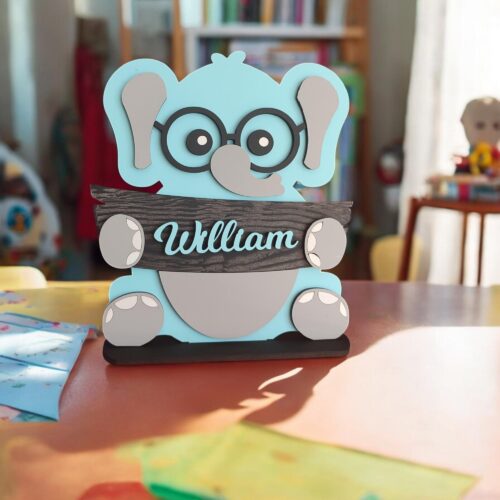 Personalized Elephant Desk Decor: Hand-Painted Nursery Art