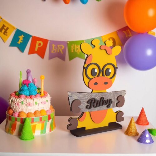 Personalized Giraffe Desk Decor: Hand-Painted Nursery Animal Art