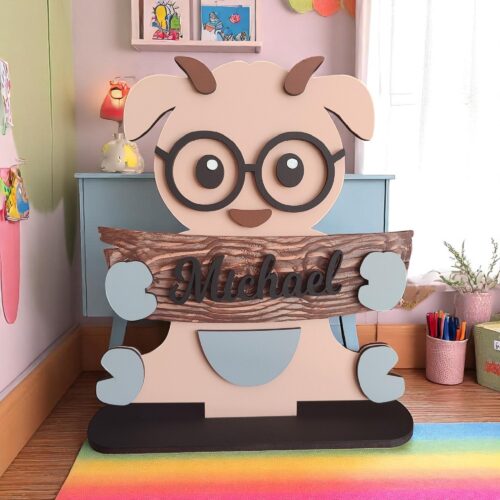 Personalized Hand-Painted Wooden Goat Desk Decor: Custom Nursery Art