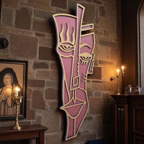 Picasso-Inspired 3D Wooden Face Sculpture: Modern Cubism Wall Art