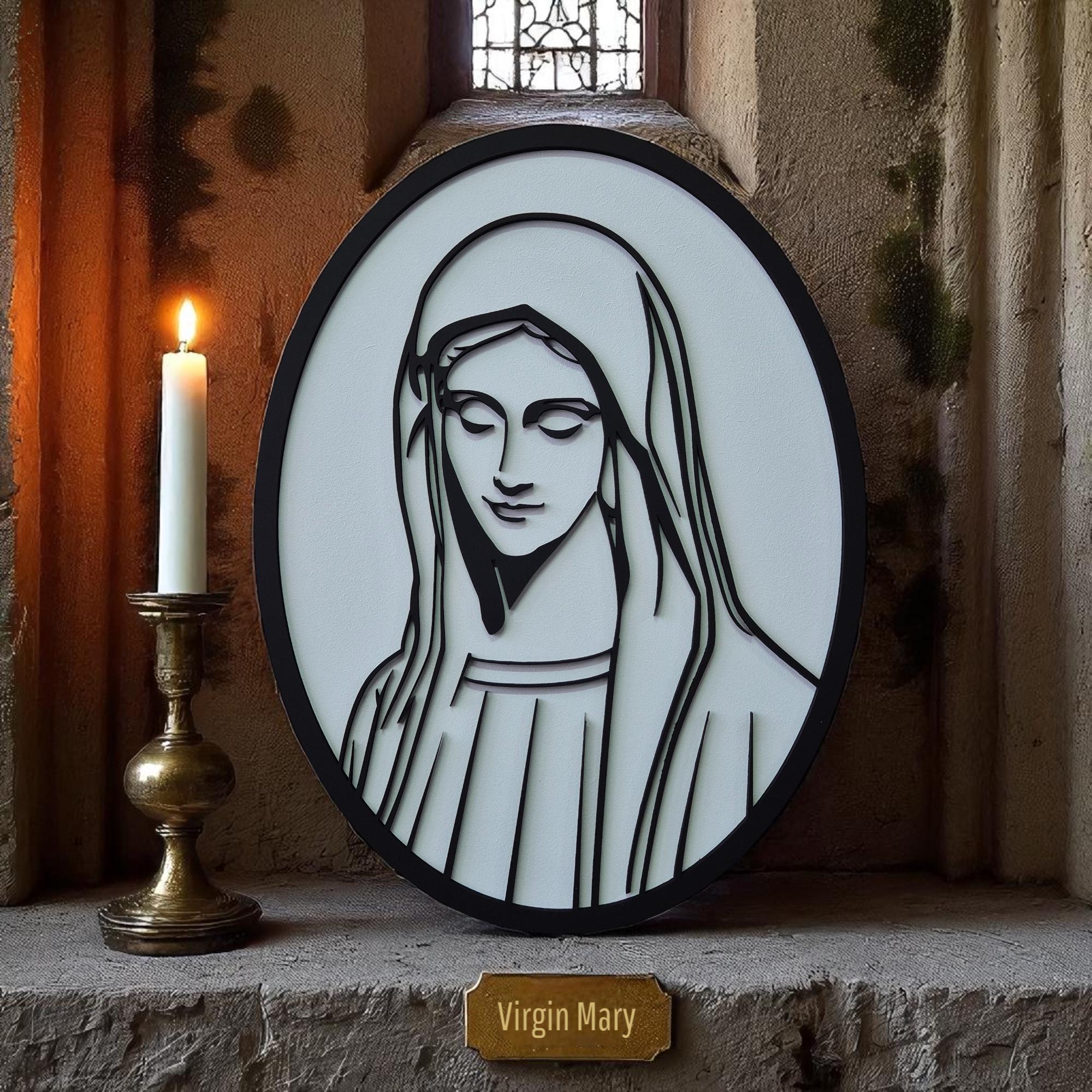 Hand-Painted Virgin Mary Wooden Wall Art: Christian Home Decor
