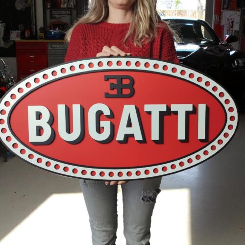 Handmade Bugatti Logo Wooden Wall Art: Luxury Garage Decor