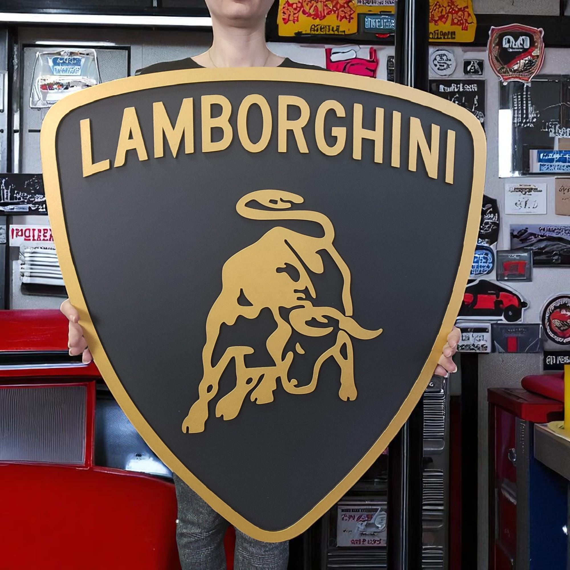 Lamborghini Wooden Wall Art: Hand-Painted Supercar Logo
