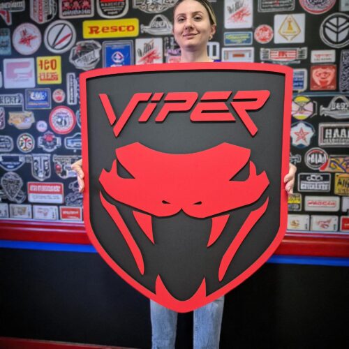 Handmade Dodge Viper Wood Wall Art: American Muscle Car Logo