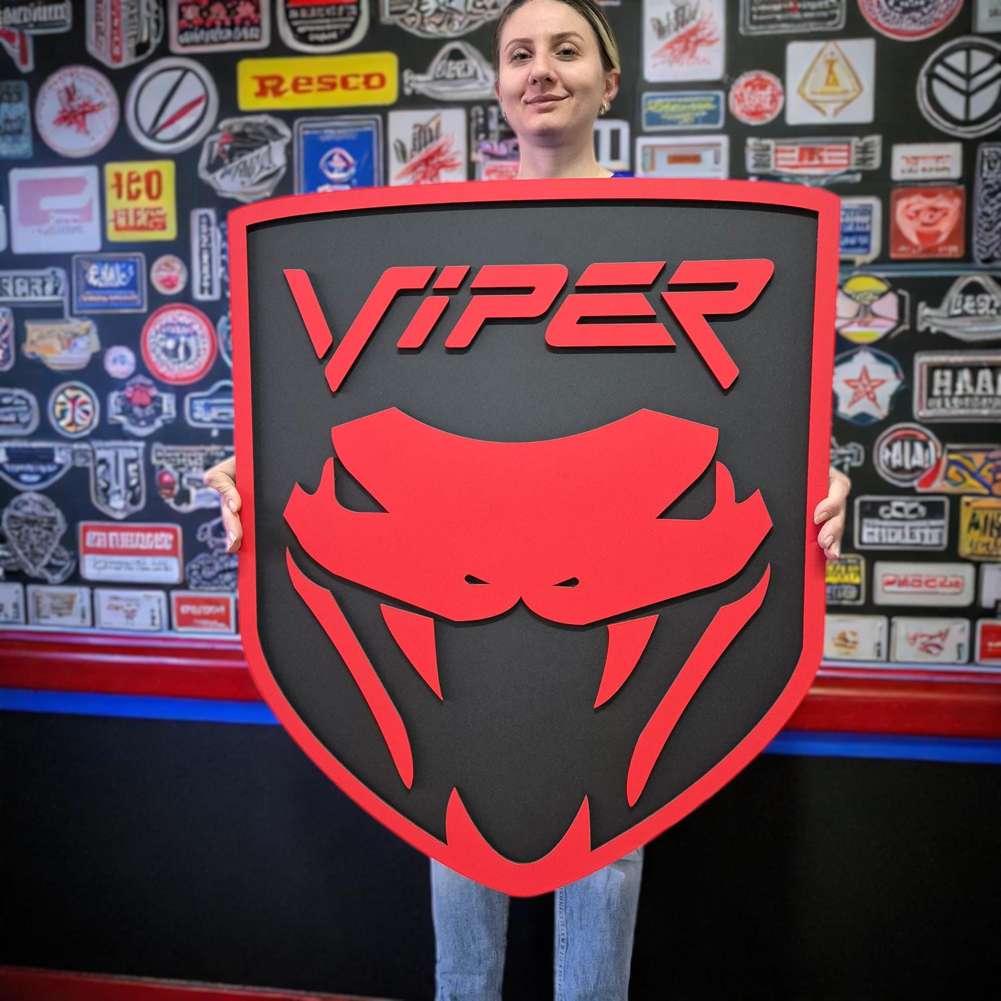 Handmade Dodge Viper Wood Wall Art: American Muscle Car Logo