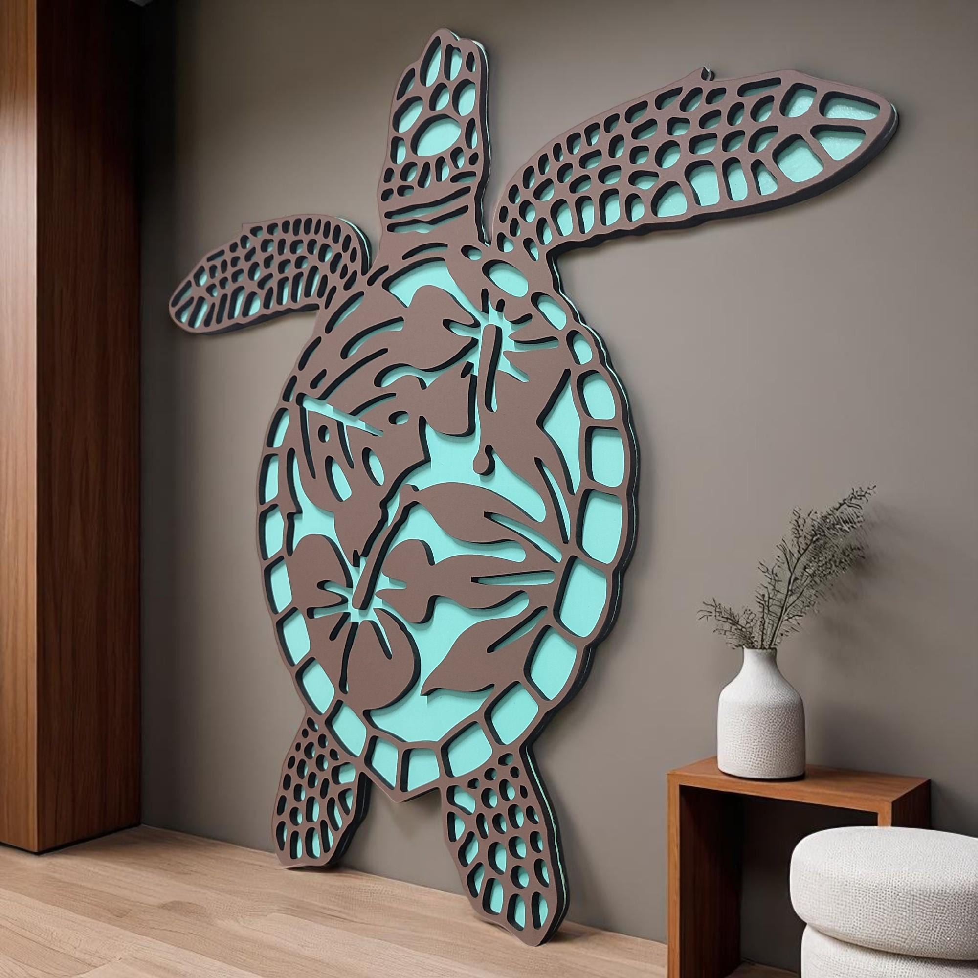 Laser-Cut Wooden Sea Turtle Wall Art: Coastal Beach House Decor