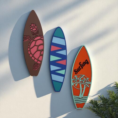 Handcrafted Wooden Surfboard Wall Art Set: Coastal Beach Decor