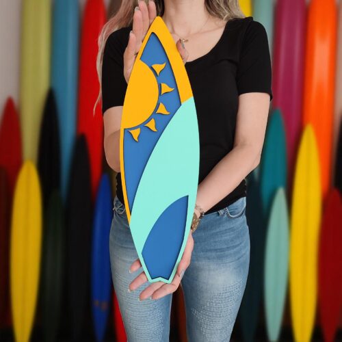 Hand-Painted Surfboard Wall Decor: Coastal Sun Art, Beach House Hanging