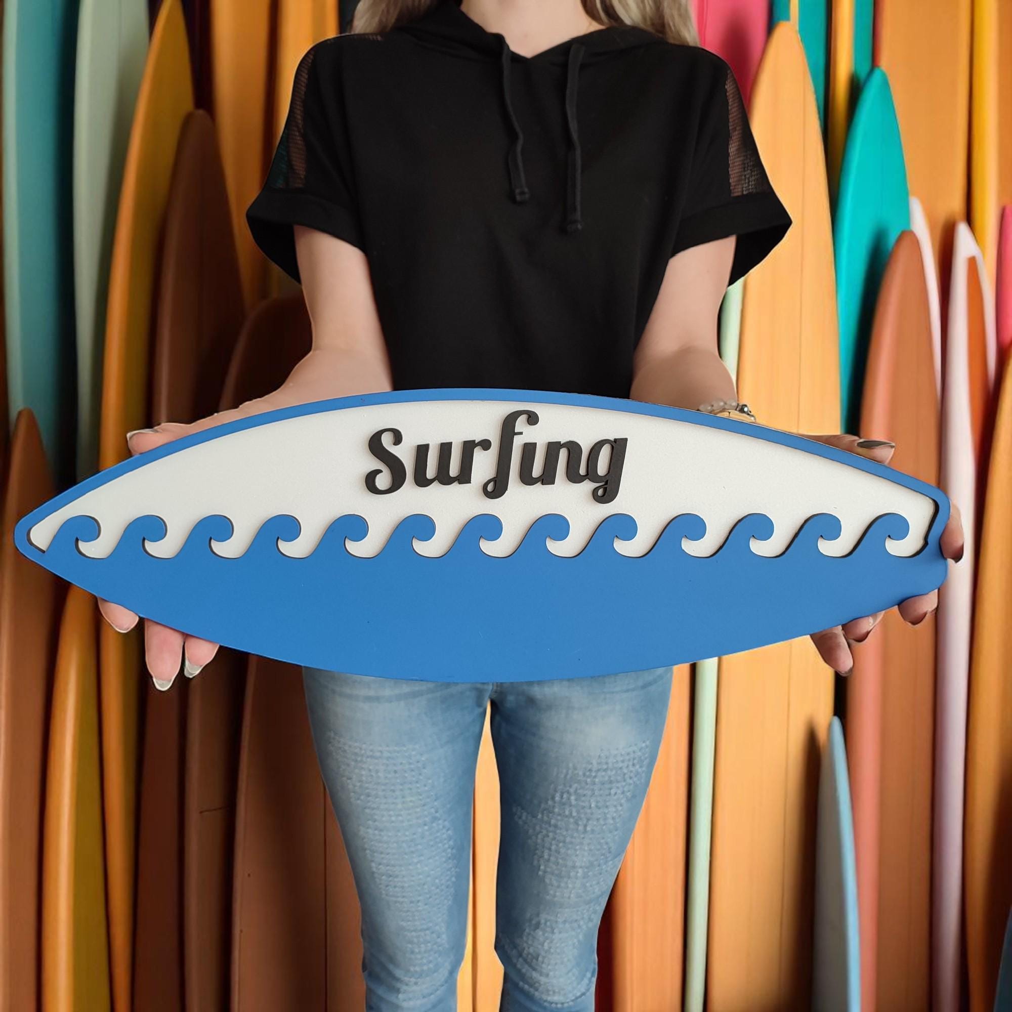 Layered Surfboard Wave Wall Art: Hand-Painted Coastal Decor