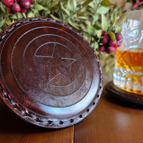 Hand-Stitched Leather Coaster | Captain America Shield, Personalized Gift
