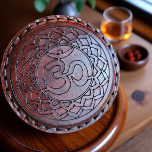 Handmade 7 Chakra Leather Coaster: Spiritual Mindfulness Gift