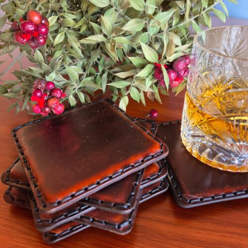 Personalized Leather Coaster: Hand-Stitched Custom Drink Coaster