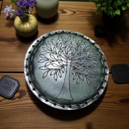 Hand-Stitched Leather Tree of Life Coaster: Spiritual Gift