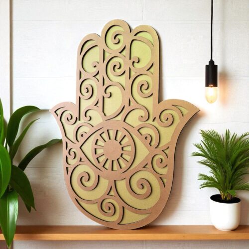 Hamsa Wood Wall Art: Boho Spiritual Home Decor, Protective Symbol