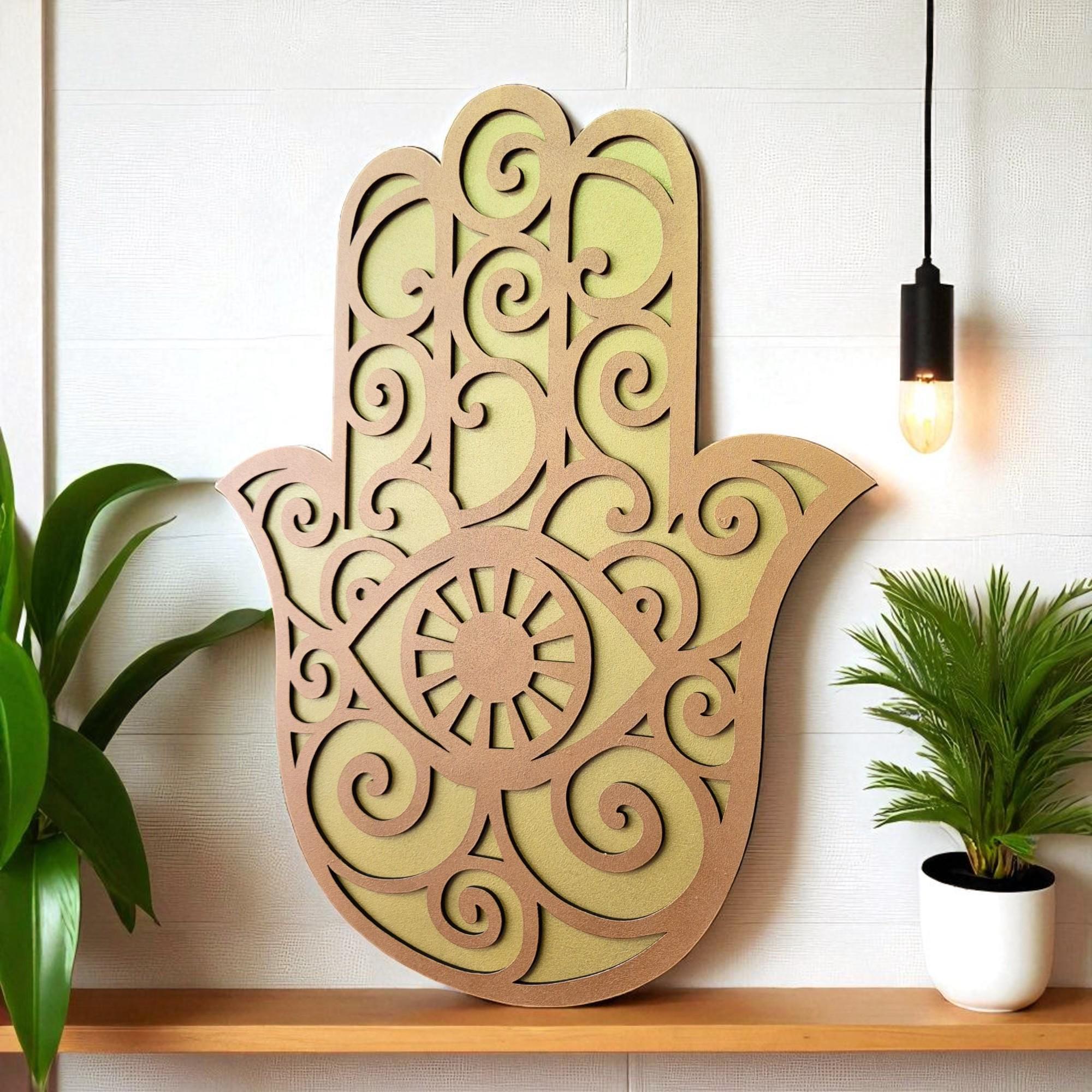 Hamsa Wood Wall Art: Boho Spiritual Home Decor, Protective Symbol