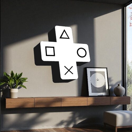 PlayStation Console Logo Wooden Wall Art, Gamer Room Decor