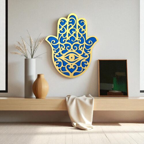 Handmade Hamsa Wall Art: Laser Cut Wood, Evil Eye Protection
