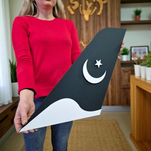 Hand-Painted PIA Tail Wooden Wall Art: Pakistan Airlines Aviation Decor