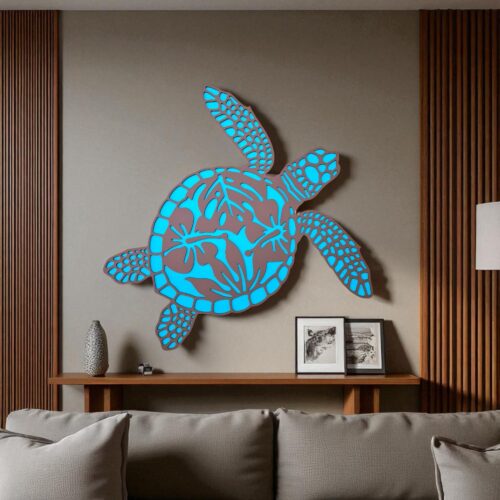 3D Layered Wooden Tortoise Wall Art: Hand-Painted Boho Decor