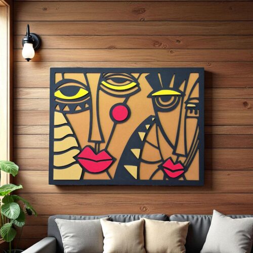 Picasso Inspired Wooden Wall Art: Abstract Cubist Face Decor