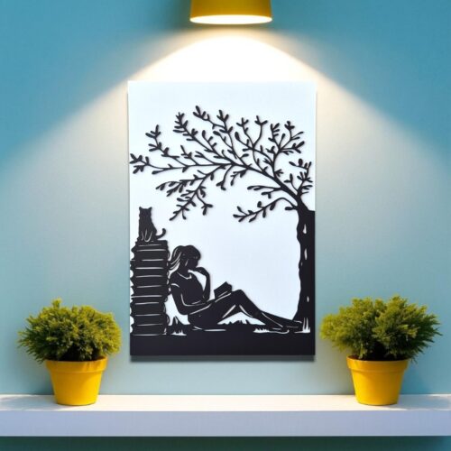 3D Wooden Book Reading Girl Wall Art: Student Gift, Study Room Decor