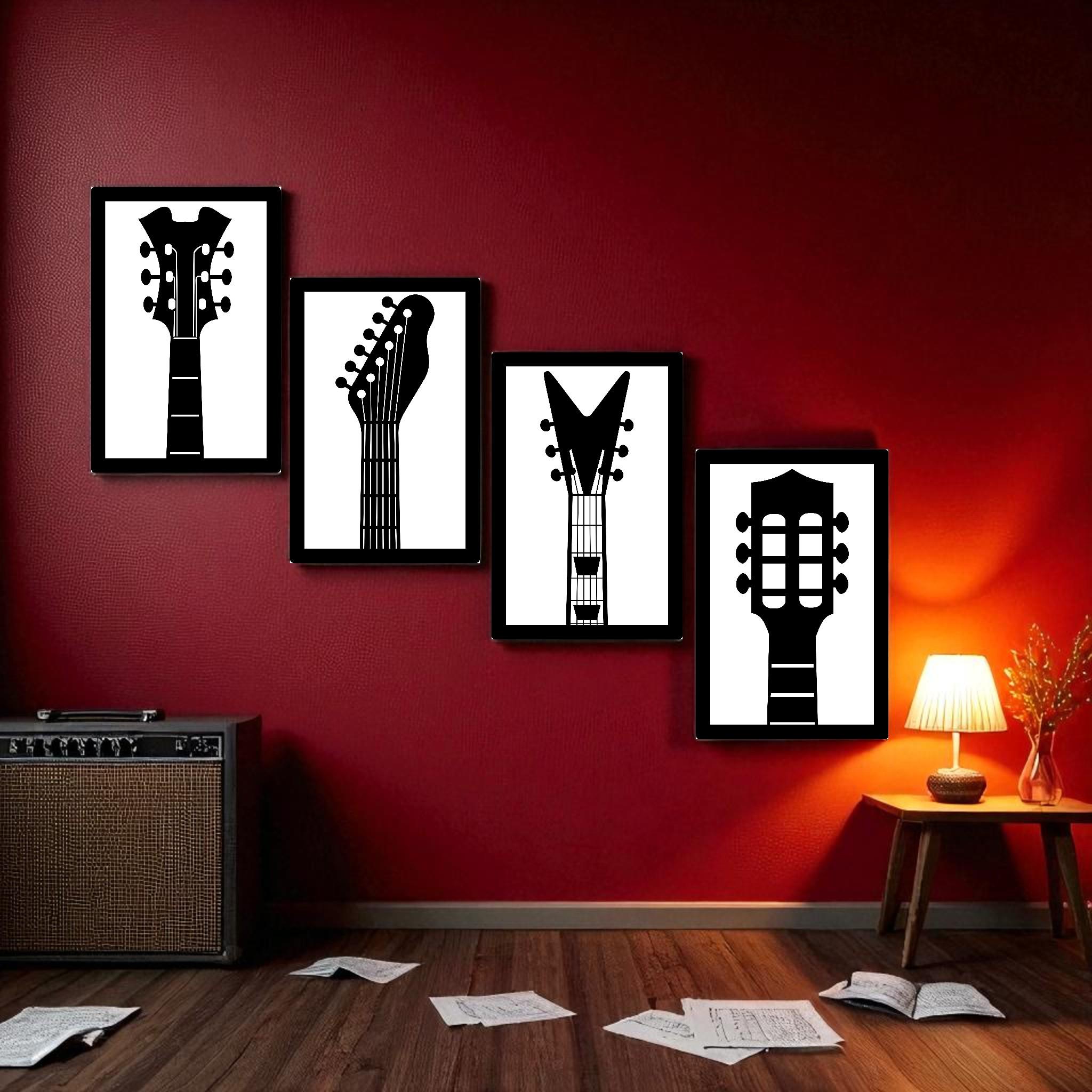 Guitar Wall Art Set: Acoustic & Electric Wood Music Decor