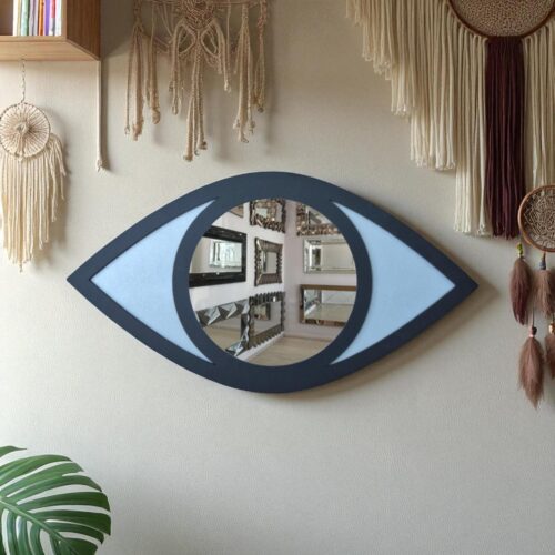 Evil Eye Mirror Wall Art: Boho Nazar Wooden Decor, Home Protection