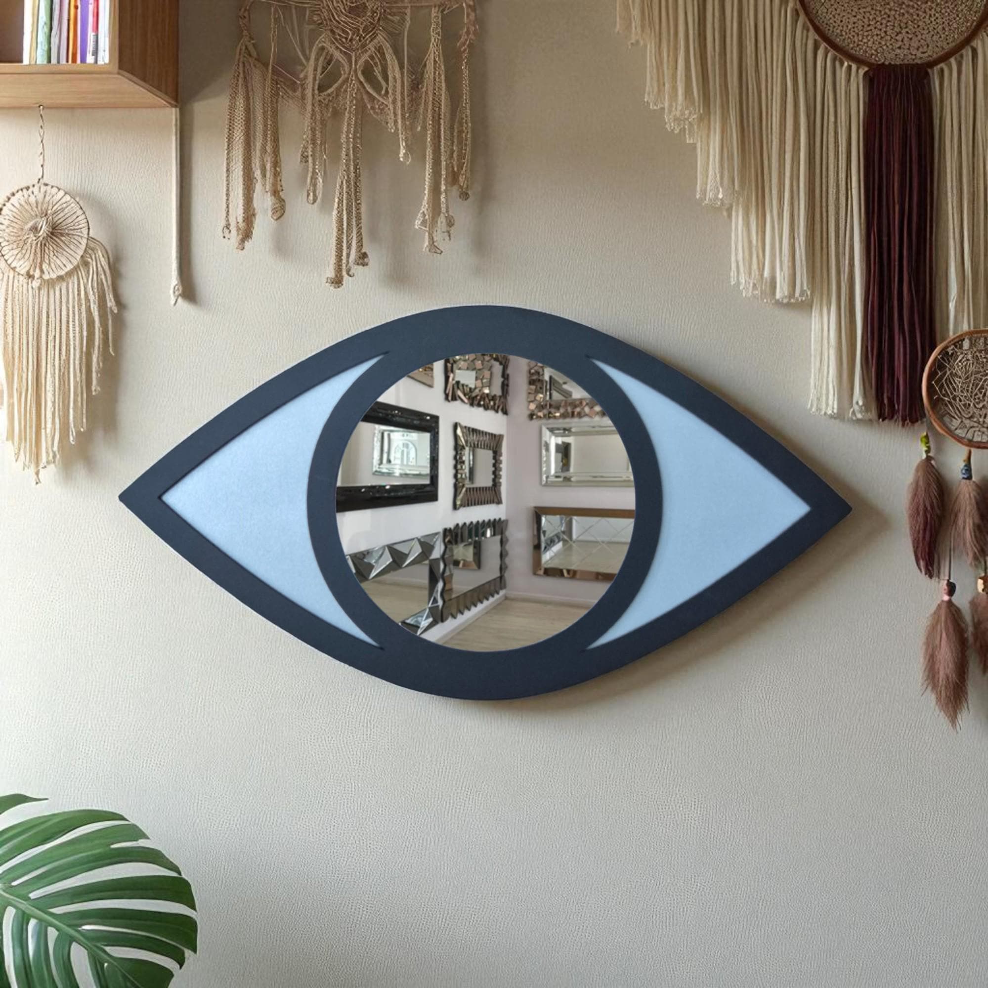 Evil Eye Mirror Wall Art: Boho Nazar Wooden Decor, Home Protection