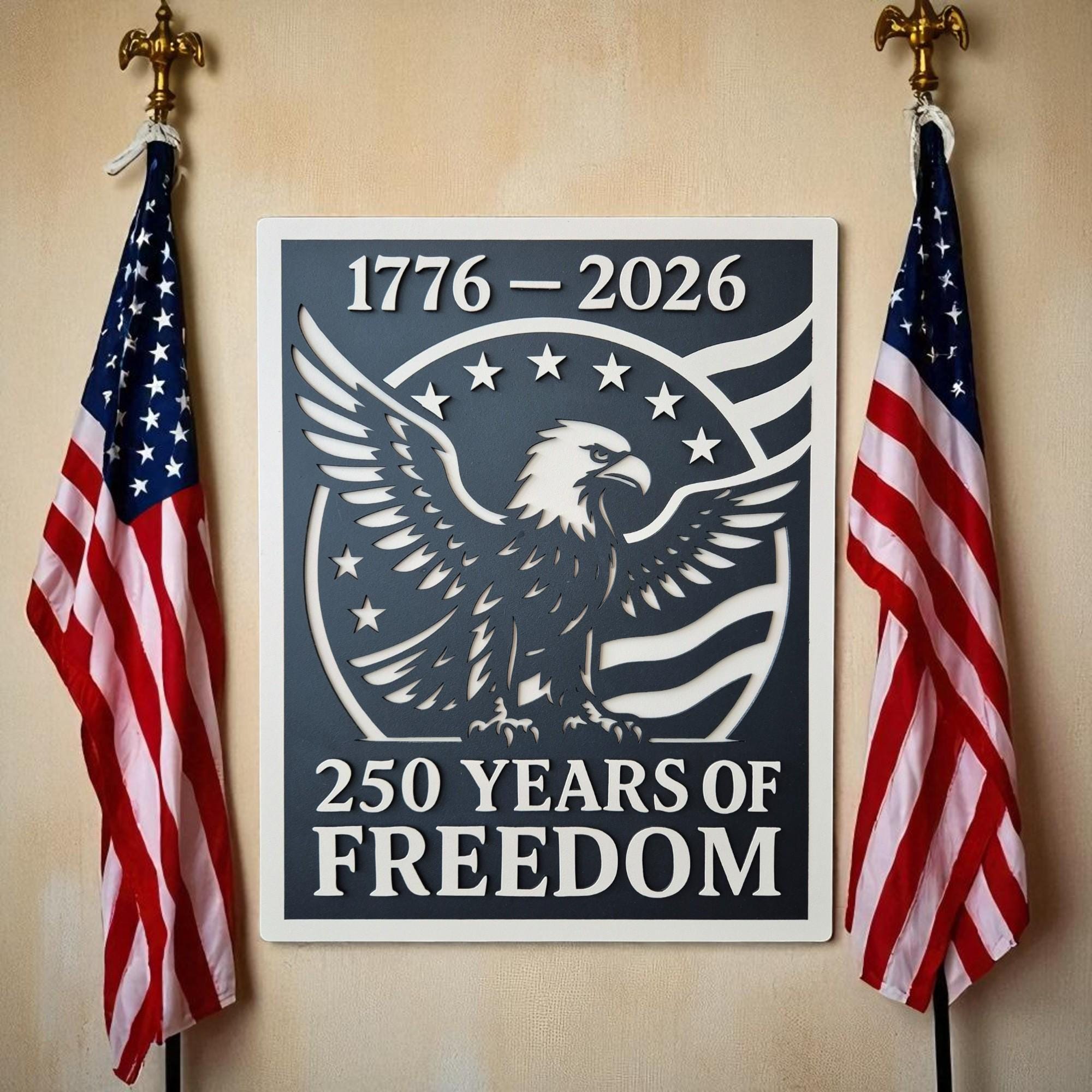 250 Years of Freedom Wooden American Flag Wall Art: Patriotic 3D Decor