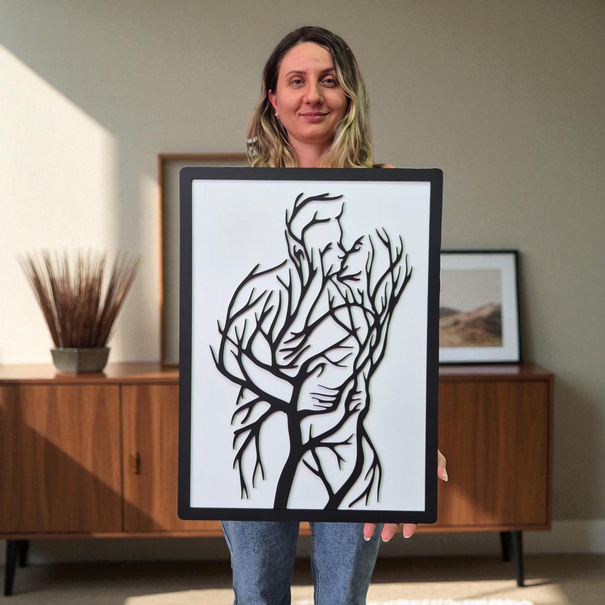 Double Love Tree Wooden Wall Art: Romantic Boho Couple Decor