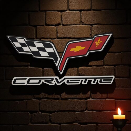 Corvette V8 Engine Wooden Wall Art - 3D Muscle Car Logo Sign - Custom Automotive Decor for Garage - Gift for Car Enthusiasts - Handcrafted Wood Art